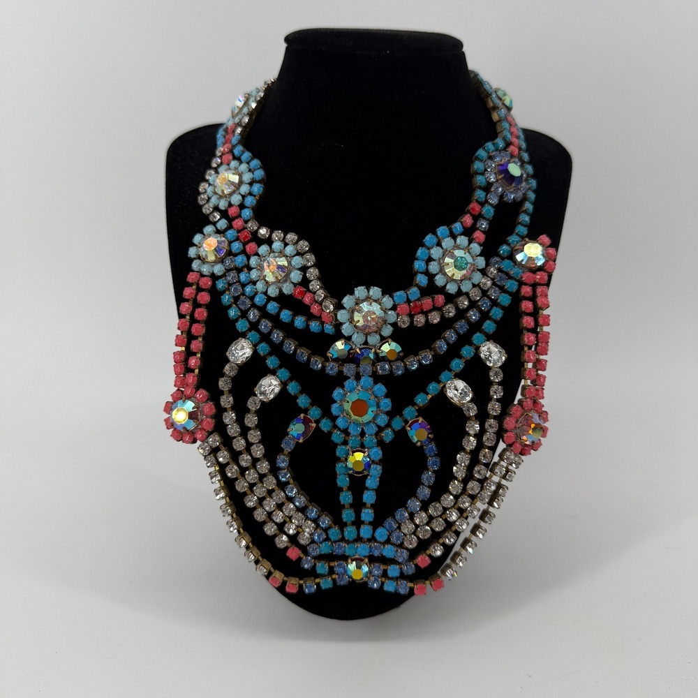 Dolores Petunia Signed Crystal Bib Statement Necklace Designer Y2K READ